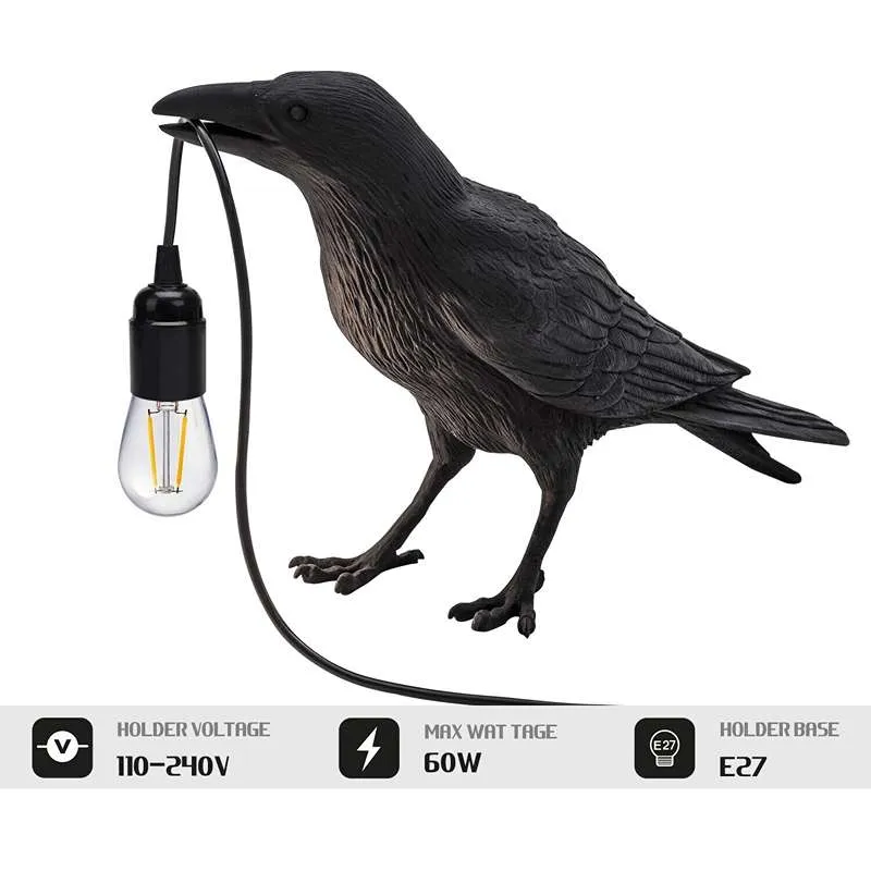 Vogel Tischlampe Krähe E27 Nachttischleuchte – UK Stecker ~2589