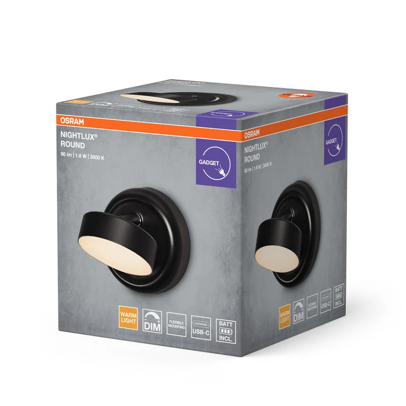 OSRAM NIGHTLUX ROUND Dimmbar Wiederaufladbare USB Leuchte Schwarz