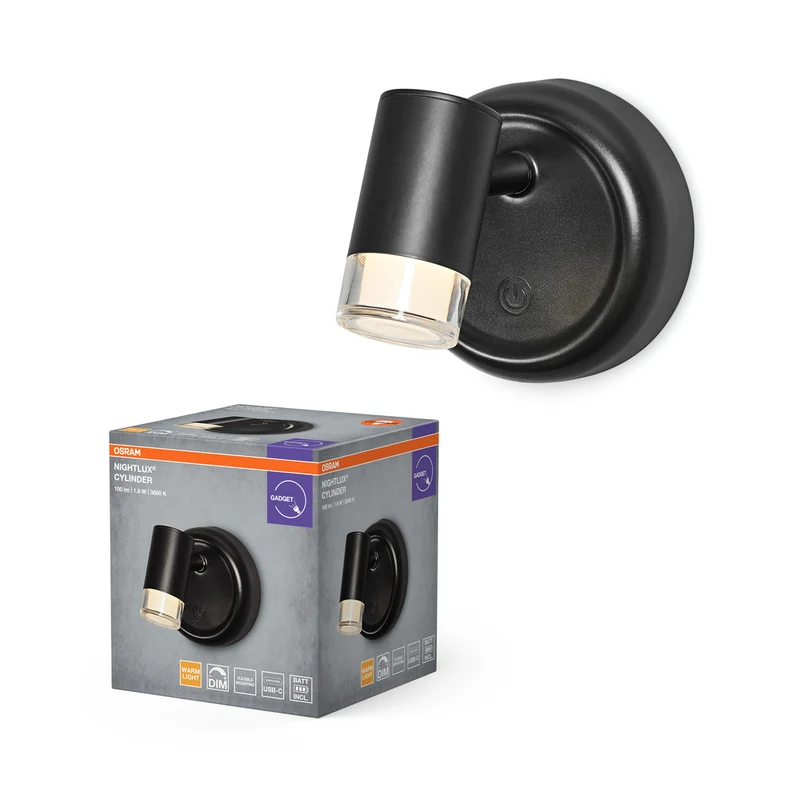 OSRAM NIGHTLUX CYLINDER Dimmbar Wiederaufladbare USB Leuchte Schwarz