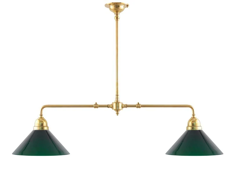 Taklampa - Spelbordslampa mässing, gröna skärmar