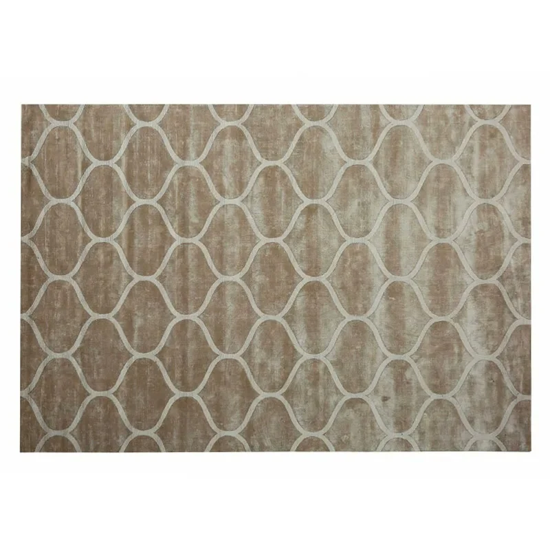 Casa Padrino Luxus Teppich Beige / Creme 200 x 280 cm - Handgewebter Wohnzimmer Teppich mit Wellenmuster
