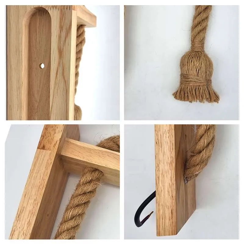 Wandlampe mit holz , Hanfseil,lampen für das Kinderzimmer~2635
