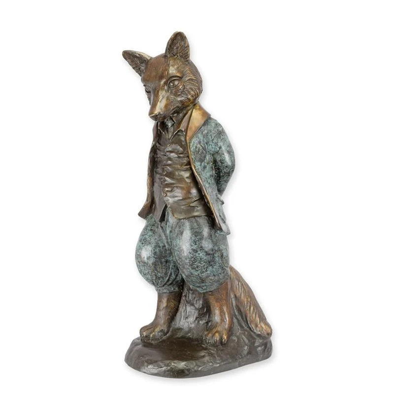 Casa Padrino Luxus Bronze Skulptur Fuchs im Anzug Bronze / Grün 30,5 x 43 x H. 87 cm - Große Bronzefigur - Deko Figur