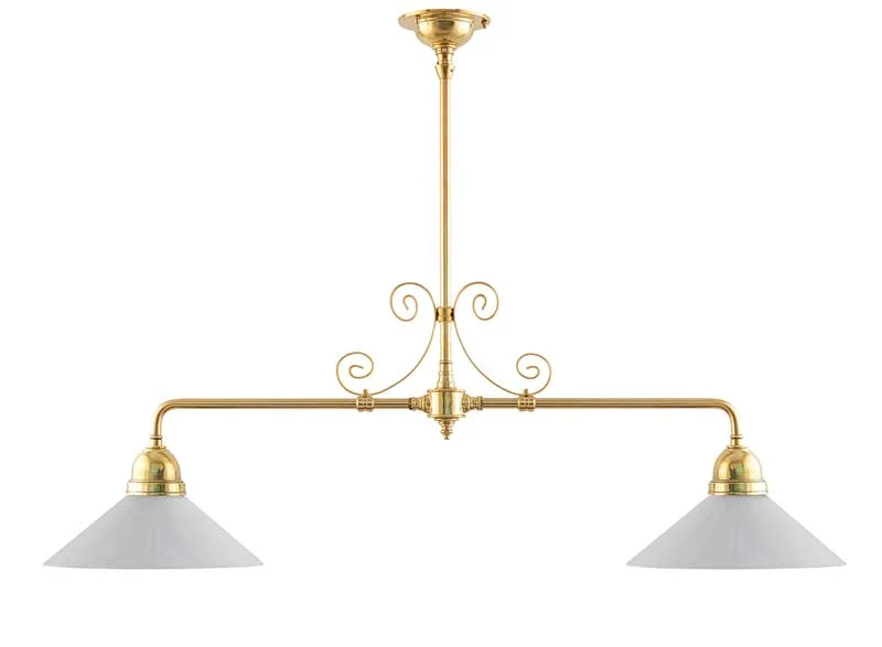 Taklampa - Spelbordslampa med ornament mässing, vita skärmar