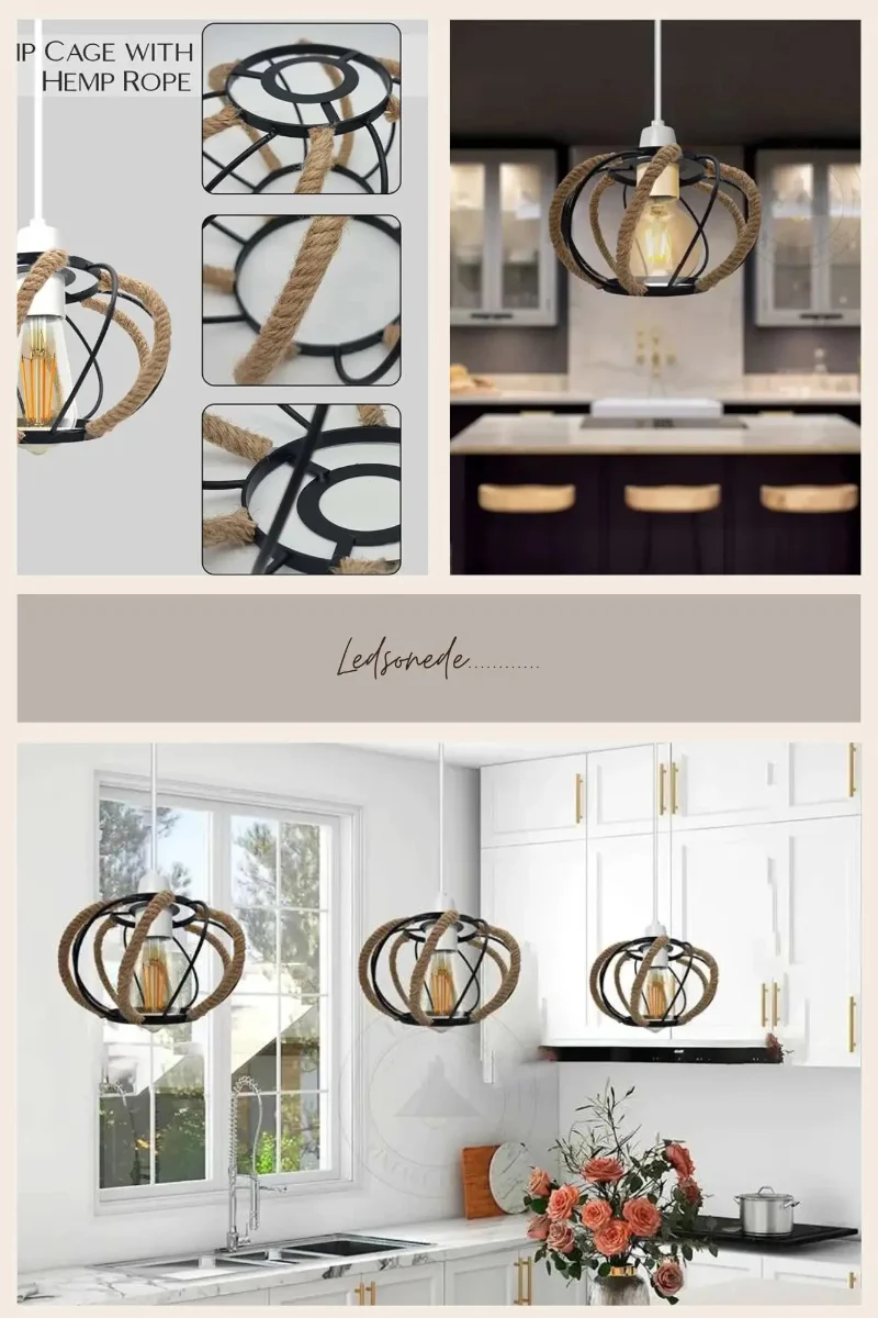 Vintage Lampenschirm–Metall & Hanf käfig–schwarz E27/B22~2451