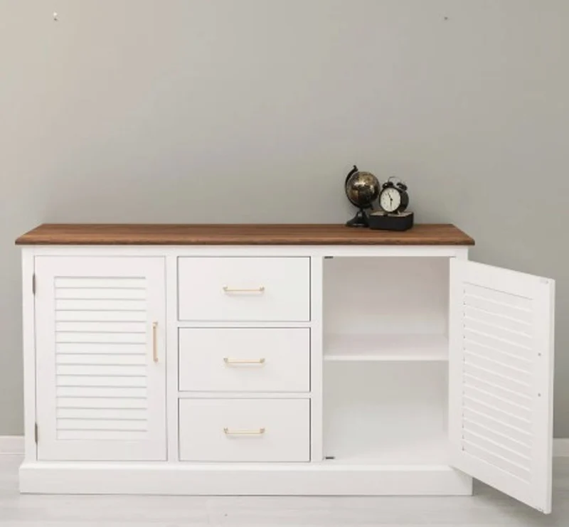 Casa Padrino Sideboard im Landhausstil mit 2 Türen, 3 Schubladen und Eichenholzplatte, 158 x 37 x 90 cm