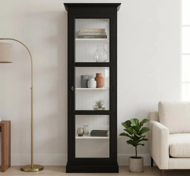 Casa Padrino Vitrine im Landhausstil mit 1 Glastür, 75 x 40 x 220 cm