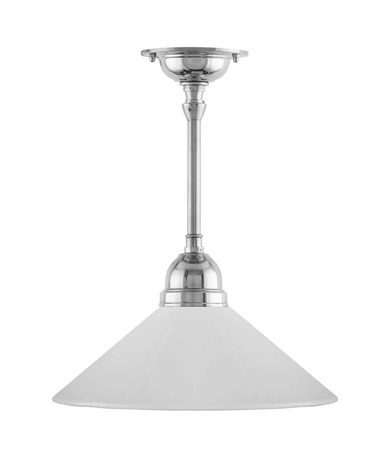 Taklampa - Byströmpendel 60 nickel, vit skomakarskärm