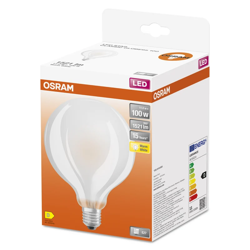 OSRAM LED Lampe LED Retrofit CLASSIC GLOBE95 11W 827 Frosted E27, 1521 lm, 2700 K, Warmweiß