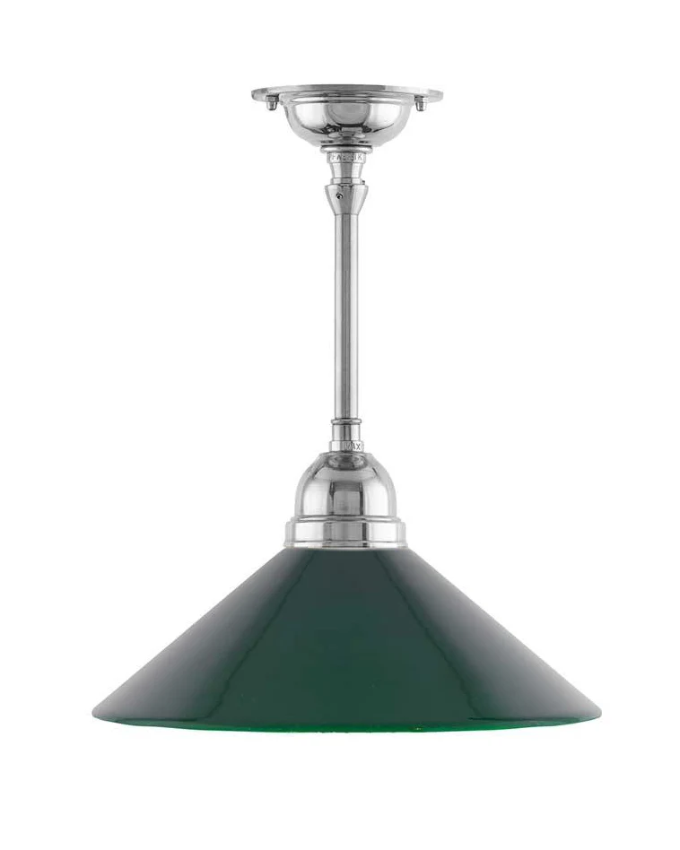 Taklampa - Byströmpendel 60 nickel, grön skomakarskärm