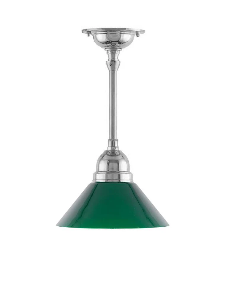 Taklampa - Byströmpendel 60 nickel, liten grön skomakarskärm