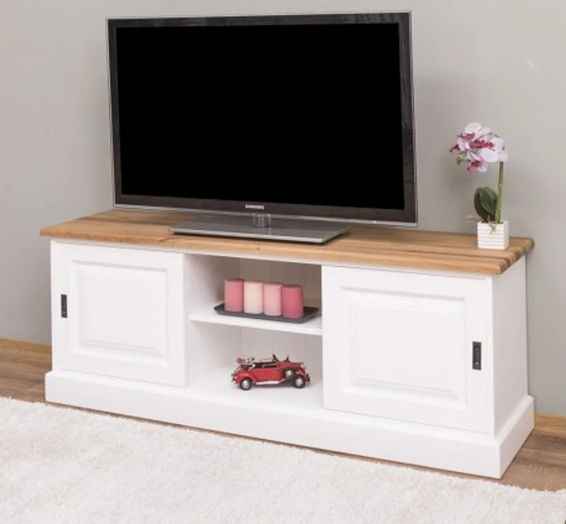 Casa Padrino TV Schrank im Landhausstil mit 2 Schiebetüren und Eichenholzplatte, 160 x 46 x 60 cm