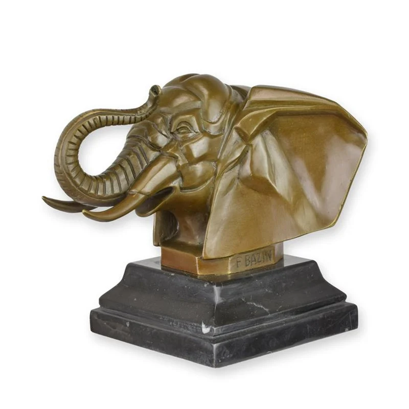 Casa Padrino Luxus Bronzefigur Elefantenkopf Bronze / Schwarz 17,9 x 17,6 x H. 16,2 cm - Bronze Skulptur mit Marmorsockel - Elefant Deko Figur - Tier Skulptur