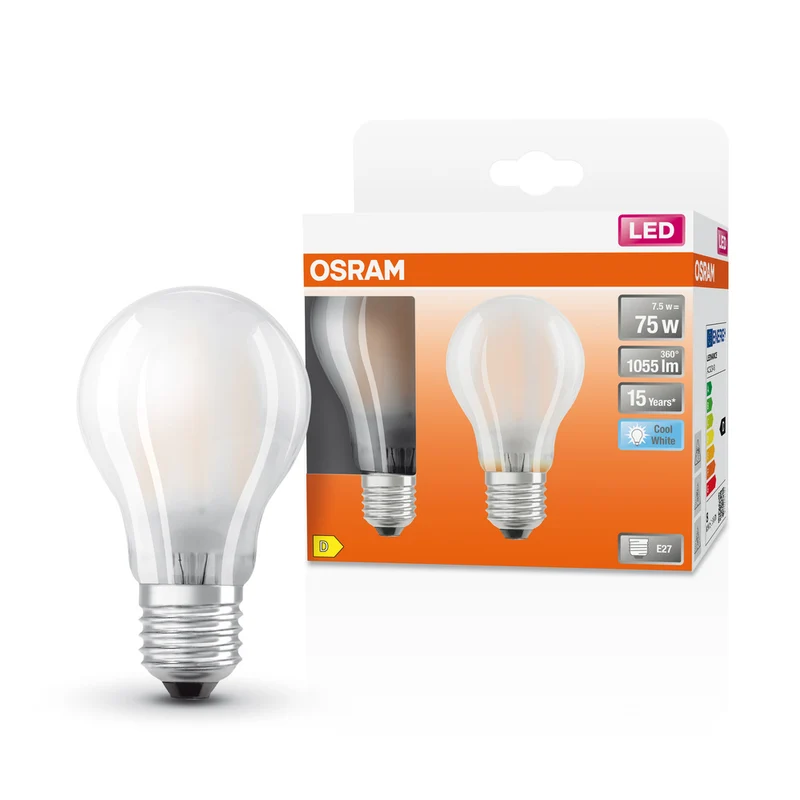 OSRAM LED Lampe LED Retrofit CLASSIC A 7.5W 840 Frosted E27 2er Pack, 1055 lm, 4000 K, Kaltweiß