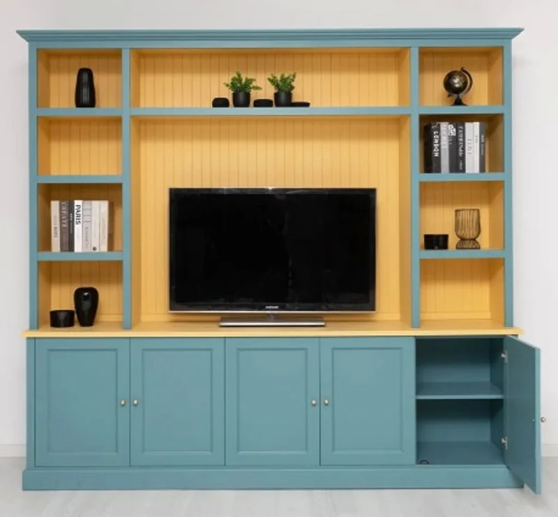 Casa Padrino TV Schrank im Landhausstil Senf mit Aufsatz, 254 x 46 x 228 cm