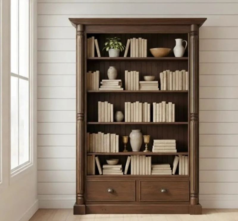 Casa Padrino Bücherregal im Landhausstil mit 2 Schubladen, 140 x 38 x 200 cm