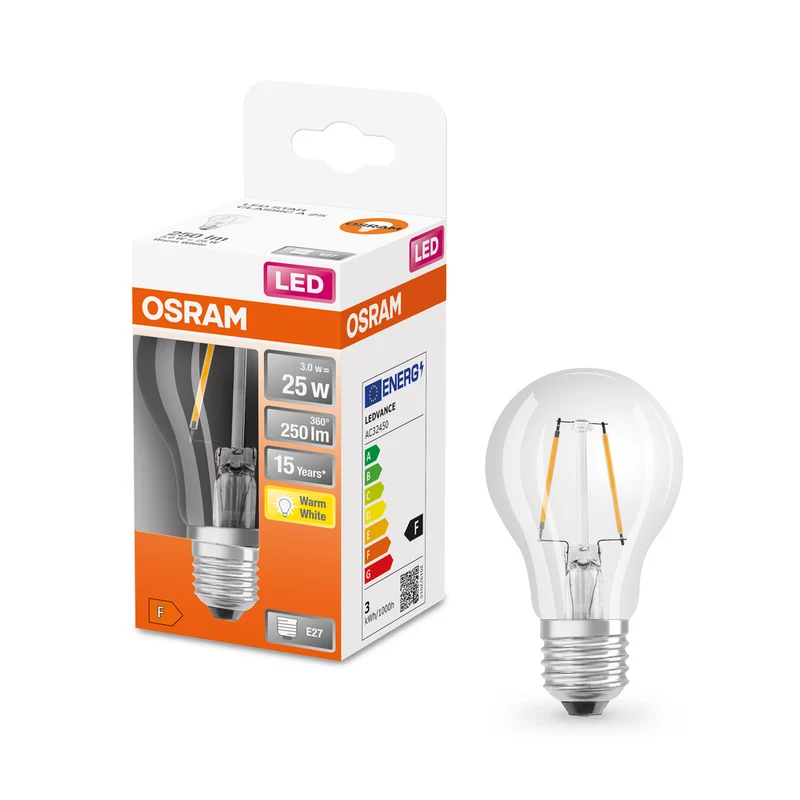 OSRAM LED Lampe LED Retrofit CLASSIC A 2.5W 827 Clear E27, 250 lm, 2700 K, Warmweiß