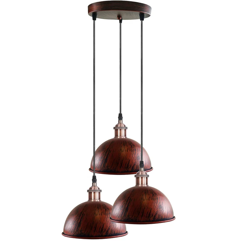 Vintage Industrial Retro 3Head Dome Deckenpendelleuchte Lampenschirm Licht Kit Rustikal Rot~2127