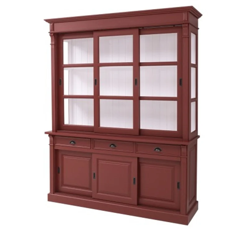 Casa Padrino Vitrine im Landhausstil mit 6 Schiebetüren, 3 Schubladen und Aufsatz, 180 x 51 x 220 cm