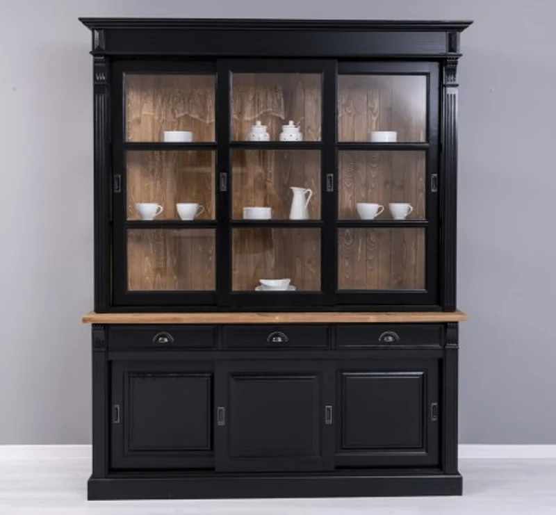 Casa Padrino Vitrine im Landhausstil mit 6 Schiebetüren, 3 Schubladen und Aufsatz, 180 x 51 x 220 cm