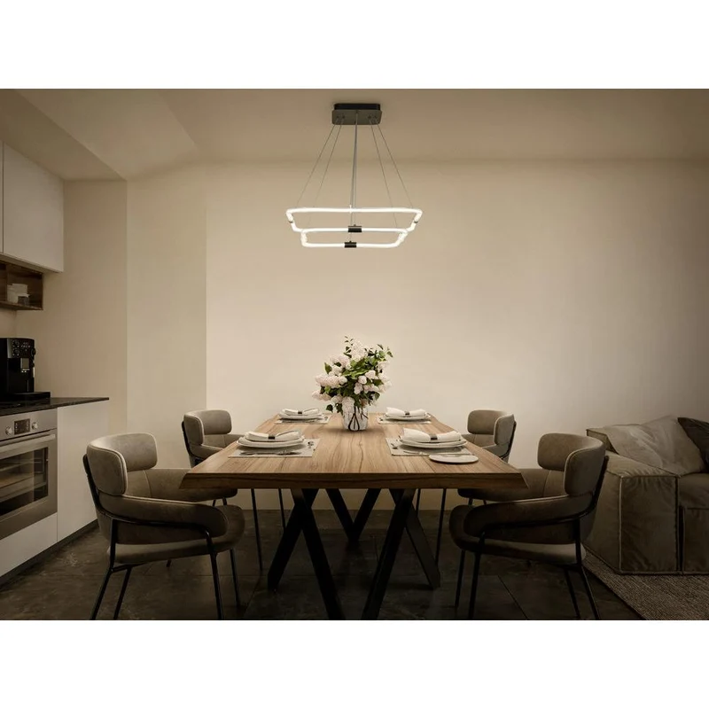 LEDVANCE Decor Tetragon 2-flammige Pendelleuchte aus geschwungenem Polycarbonat mit LED und Filament-Design, 23 W, 250 lm, 3000 K, 830 warmweiß, Click dimmbar, dunkelgrau, Kunststoff (PC), IP20