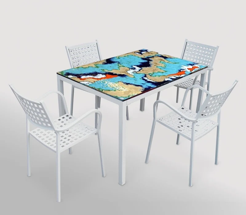 Casa Padrino Luxus Jugendstil Gartentisch Abstrakt Blau 140 × 80 cm - Rechteckiger Esstisch aus handbemaltem Lavastein - Gastronomie Möbel - Made in Italy