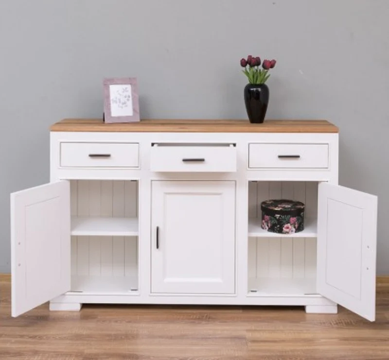 Casa Padrino Sideboard im Landhausstil mit 3 Türen, 3 Schubladen und Eichenholzplatte, 140 x 35 x 90 cm