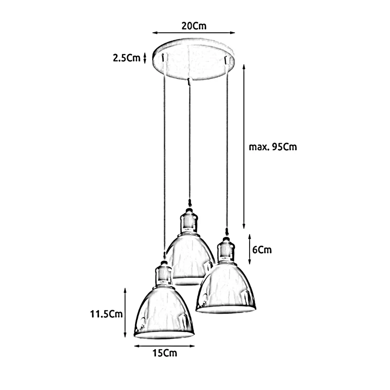 Industrielampen Küchenlampen Pendelleuchte 3-Flammig, 15 cm, Orange~2504