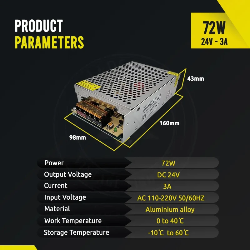 LED Netzteil 24V 3A 72W IP20 Aluminium Schaltnetzteil ~2448