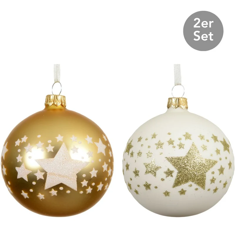 Kugel zum Aufhängen 2er Set goldfarben/weiß