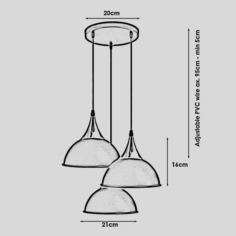 Industrie Retro Hängeleuchte mit 3 Dreiflammig, 21 cm, Blau~2103