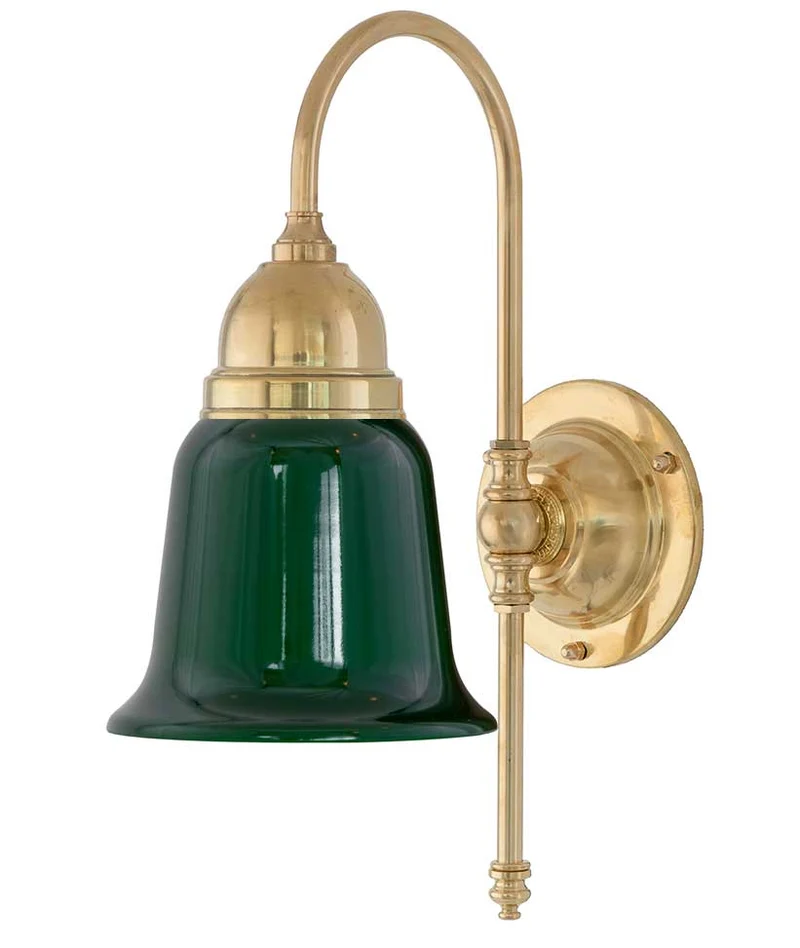 Badrumslampa - Ahlström 60 mässing, grön klocka