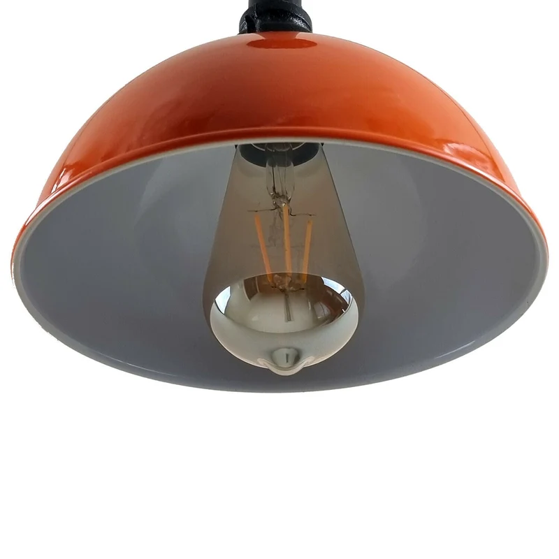 Schwarze Industrie-Tischlampe Steampunk Schreibtisch Tisch mit orangefarbenem Schirm Rohrlampen~2313