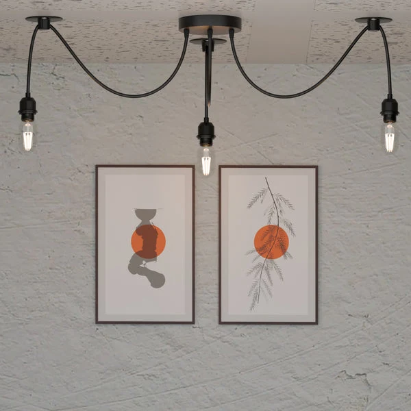 3-Lichts Spinlamp E27 met Zwarte PVC Kabel 195 cm~2229