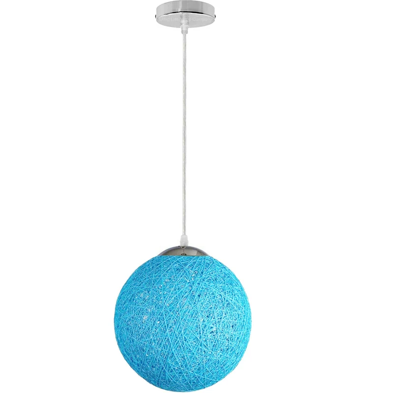 Rattan-Pendelleuchte Blau Ø20cm–Handgefertigte Hängelampe im Boho-Stil~2078