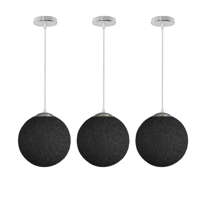 Schwarze Rattan-Pendelleuchte Ø20 cm – E27-Fassung, 95 cm Kabel~2077