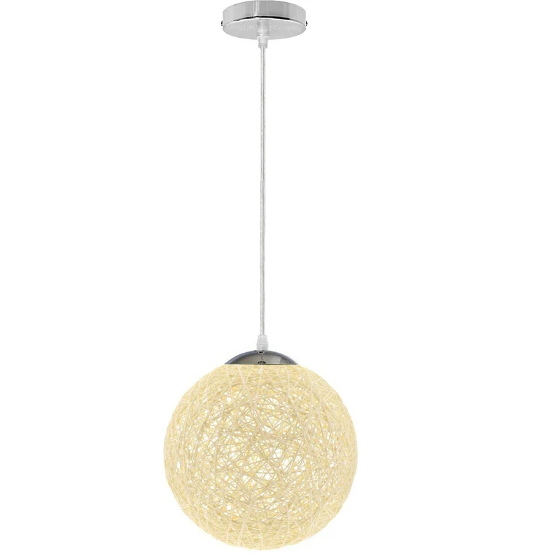 Cremefarbene Rattan-Pendelleuchte Ø20cm – E27-Fassung, 95cm Kabel~2076
