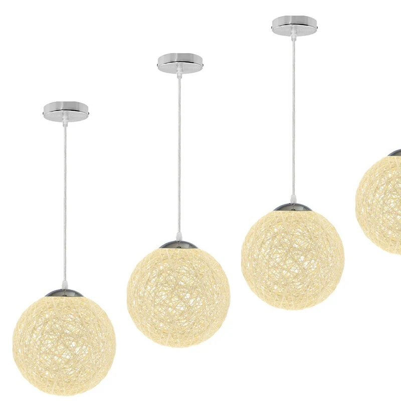 Cremefarbene Rattan-Pendelleuchte Ø20cm – E27-Fassung, 95cm Kabel~2076