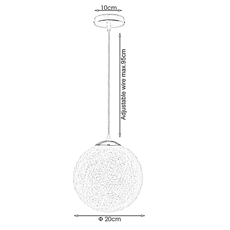Rote Rattan-Pendelleuchte Ø20 cm – E27-Fassung, 95 cm Kabel~2074