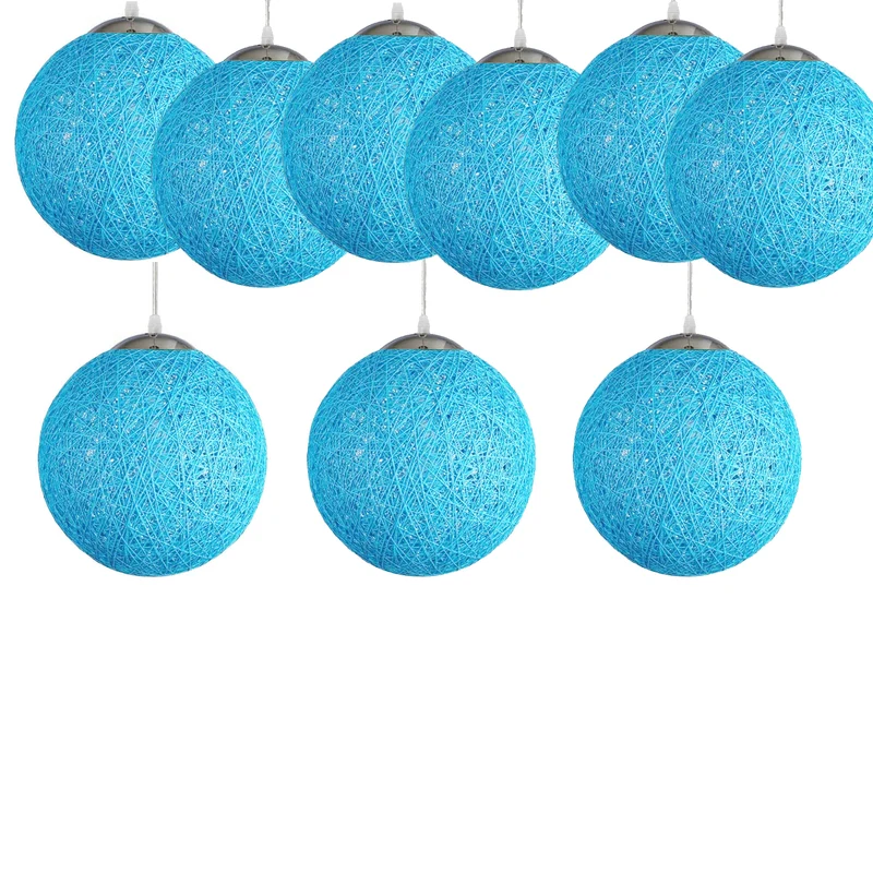 Modern Rattan Wicker Woven Ball Globe 3 Head Vine Ball Industrial Rectangle Base Deckenleuchte Blau~2071