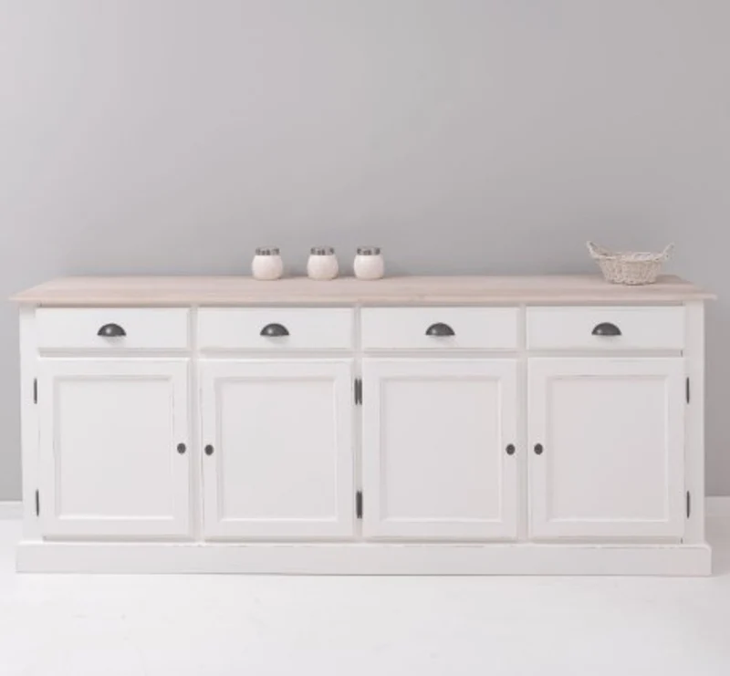 Casa Padrino Sideboard im Landhausstil mit 4 Türen, 4 Schubladen und Eichenholzplatte, 224 x 45 x 90 cm