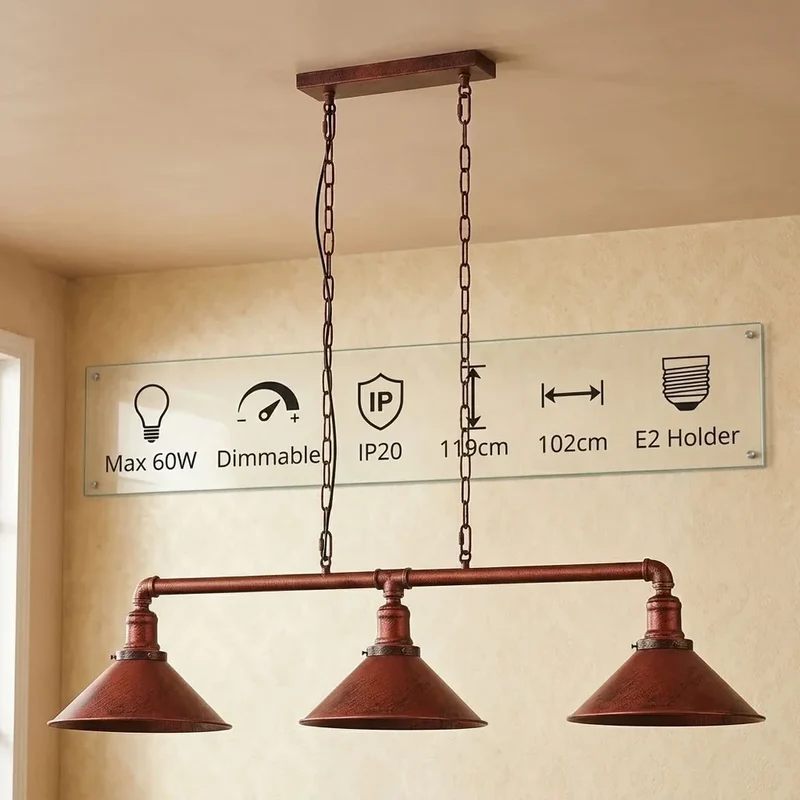 3-flammige Rohr Pendelleuchte – Vintage Industrie Billardlampe | Ø22cm | E27 ~1701