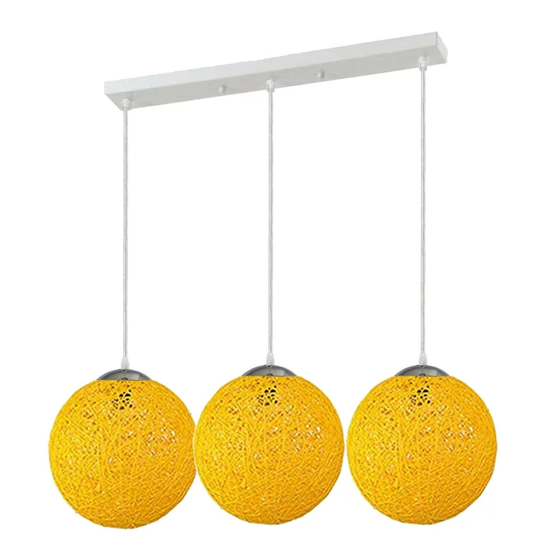 Modern Rattan Wicker Woven Ball Globe 3 Head Vine Ball Industrial Rectangle Base Deckenleuchte Gelb~2066