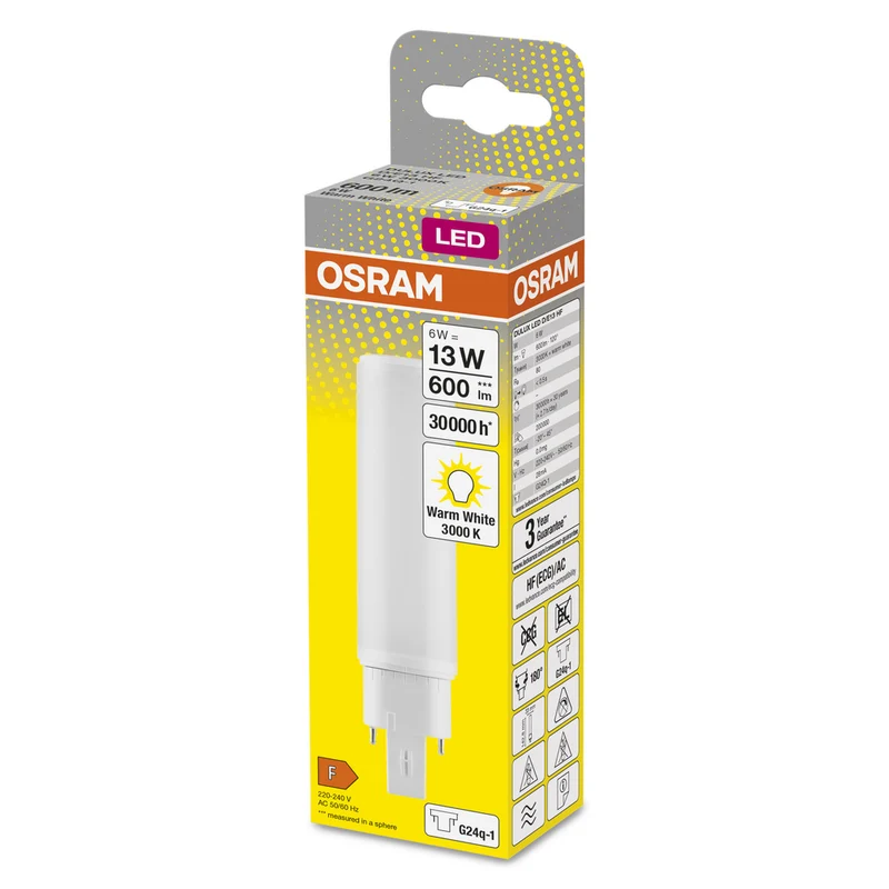 OSRAM DULUX LED D/E HF & AC MAINS LED Lampe 6W 830 G24Q-1, 600 lm, 3000 K, Warmweiß