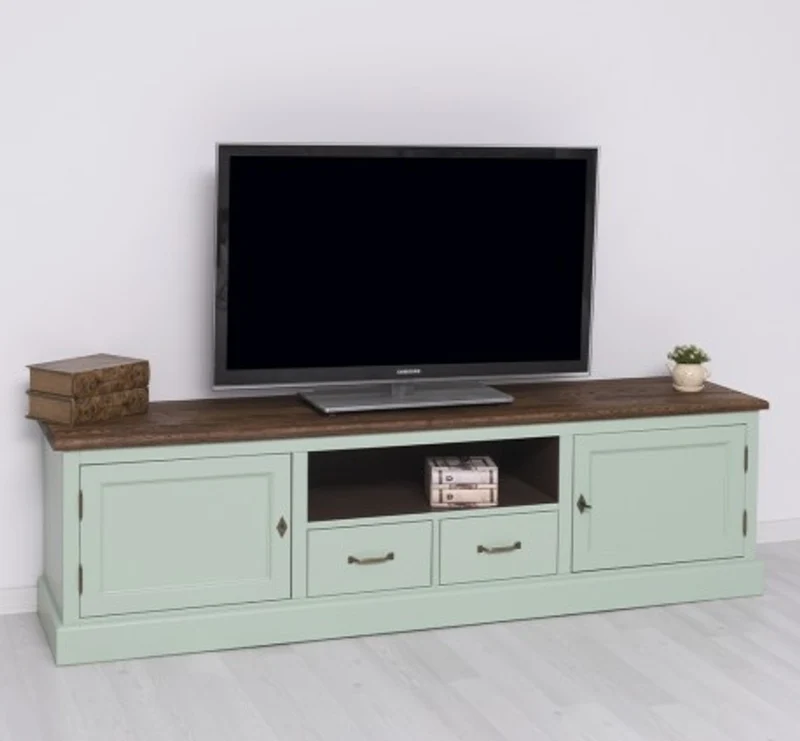Casa Padrino TV Schrank im Landhausstil mit 2 Türen, 2 Schubladen und Eichenholzplatte, 200 x 46 x 56 cm