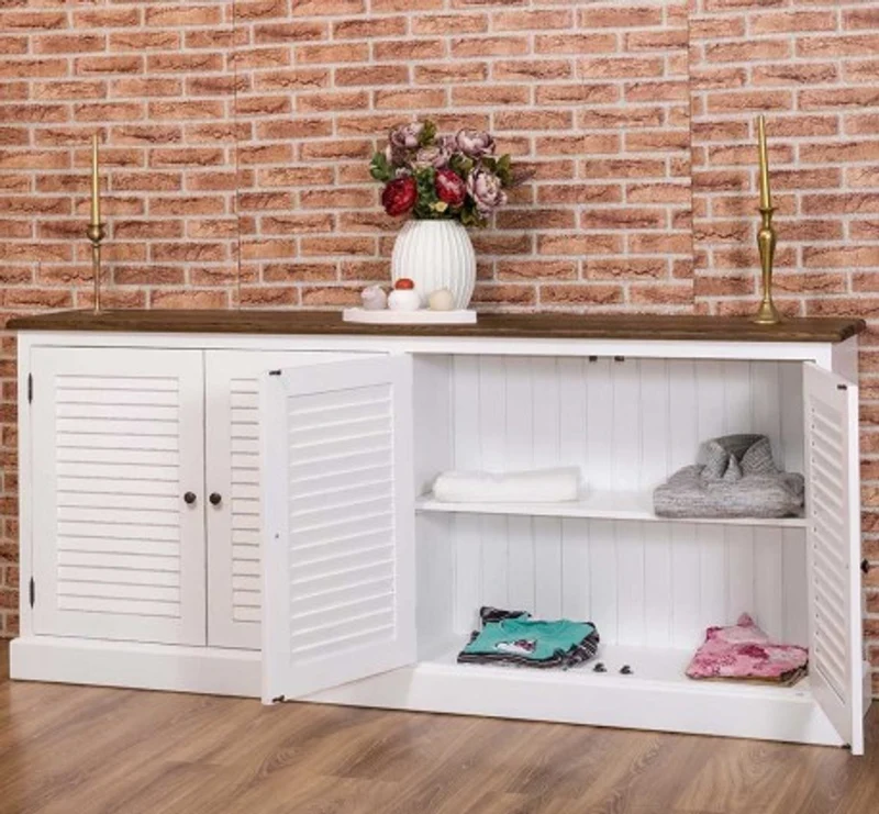 Casa Padrino Sideboard im Landhausstil mit 4 Türen und Eichenholzplatte, 209 x 37 x 90 cm