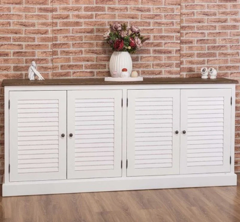 Casa Padrino Sideboard im Landhausstil mit 4 Türen und Eichenholzplatte, 209 x 37 x 90 cm