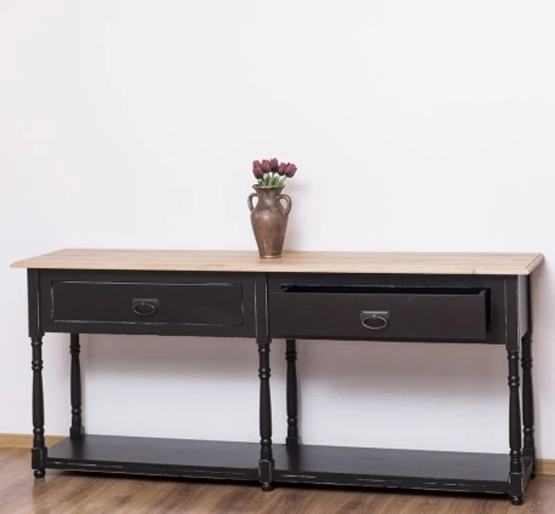 Casa Padrino Konsole im Landhausstil mit 2 Schubladen und Eichenholzplatte, 180 x 45 x 76 cm