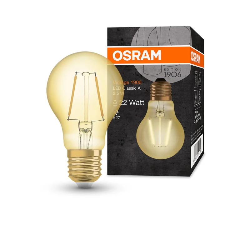 OSRAM VINTAGE 1906® LED Lampe LED CLASSIC A 2.5W 824 Gold E27, 220 lm, 2400 K, Warm Comfort Light