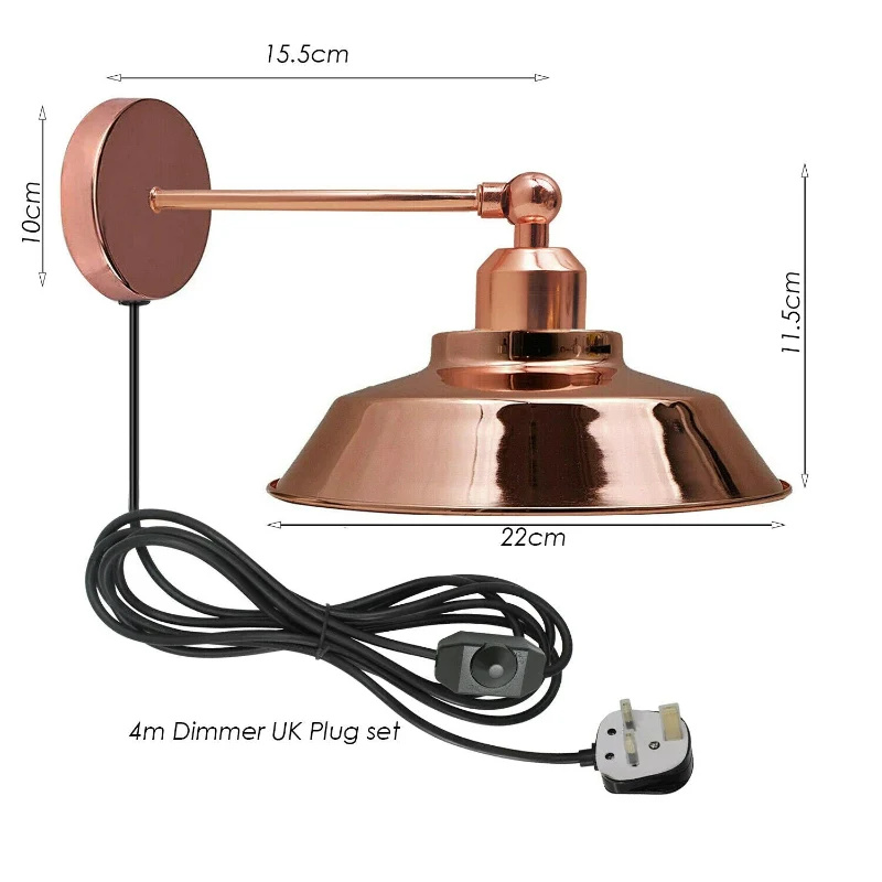Dimmbare Wandleuchten mit 4 m Kabel & 3-poligem Stecker~2036